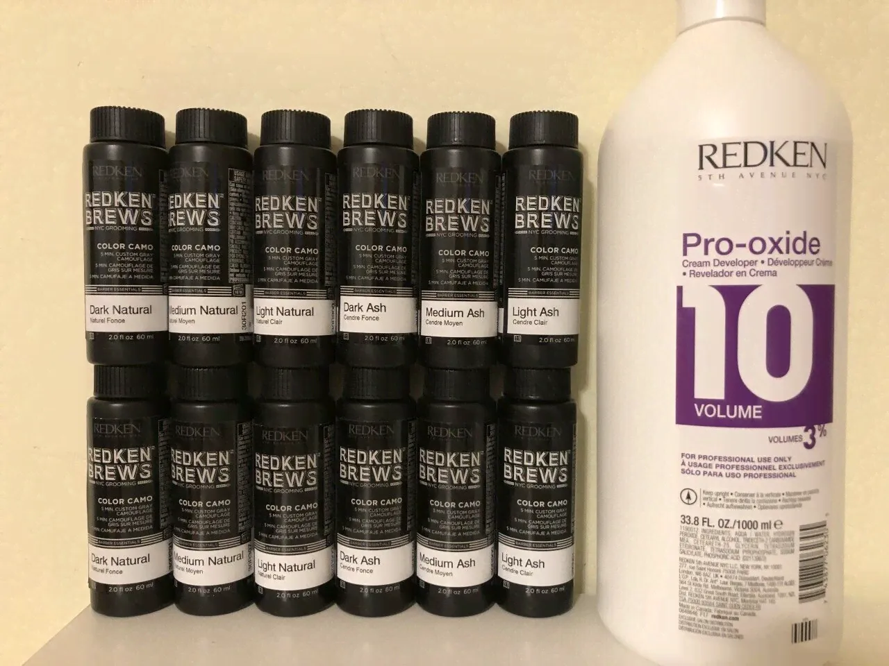 12 bottles of REDKEN FOR MEN 5 minute color camo plus developer liter size NEW